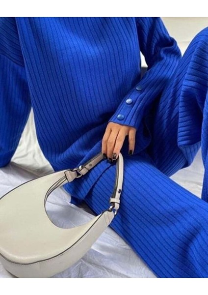 Düğme Detaylı Fitilli Triko Takım modelleri