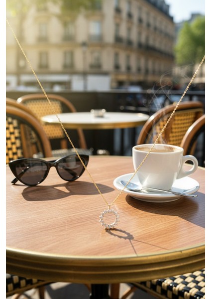 Güneş Figürlü Zirkon Taşlı Çember 14 Ayar Altın Kolye fiyatları