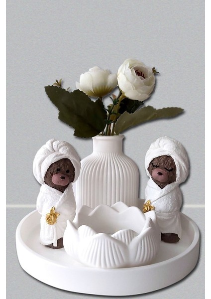 Sevimli Ayıcık Desenli Yuvarlak Tepsi, Sunumluk, Vazo ve Banyo Aksesuar Seti fiyatları