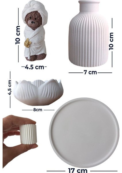 Sevimli Ayıcık Desenli Yuvarlak Tepsi, Sunumluk, Vazo ve Banyo Aksesuar Seti