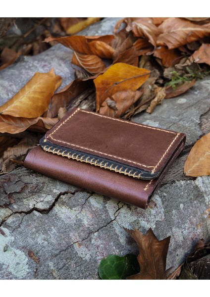 Deri Erkek Tri-Fold Cüzdan - Hakiki Dana Derisi - El Işçiliği