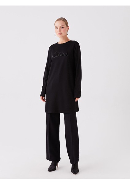 Yeni Sezon Bisiklet Yaka Payet Işlemeli Uzun Kollu Kadın Tunik modelleri