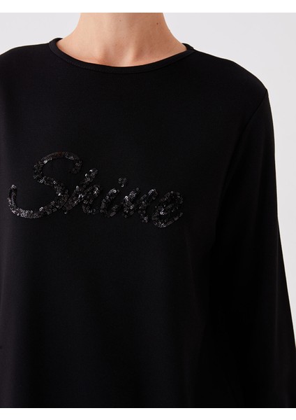 Yeni Sezon Bisiklet Yaka Payet Işlemeli Uzun Kollu Kadın Tunik fırsatları