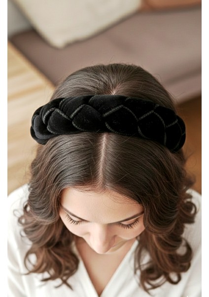 Lüks Kadife Siyah Örgü Taç