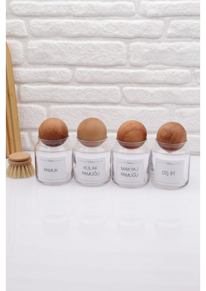 Beyaz 4'lü Top Kavanoz Seti, Pamuk, Kulak, Makyaj ve Diş Ipi Için Uygun
