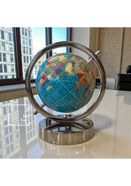 Yeovil Metal Krom Masaüstü Dünya Küresi 20 cm Dekoratif Küre Ofis Ev Aksesuarı Mavi Hediye Aksesuar modelleri