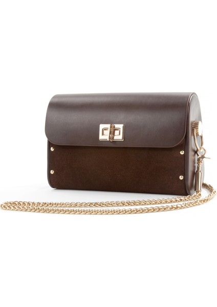 Liora Kahverengi Süet Çapraz Zincir Askılı Günlük Abiye Gerçek Deri Kadın El ve Omuz Çantası modelleri