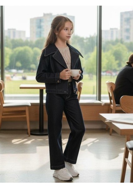 Kız Çocuk Modern Fit Denim Blazer Ceket