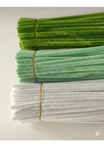 3'lü Şönil Set 50 Adet Mint Yeşili, 25 Adet Beyaz, 25 Adet Haki Ordu Yeşili Şönil ,tüylü Tel modelleri