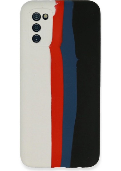 Buğz Samsung Galaxy A03S Kılıf Ebruli Lansman Silikon - Beyaz-Siyah