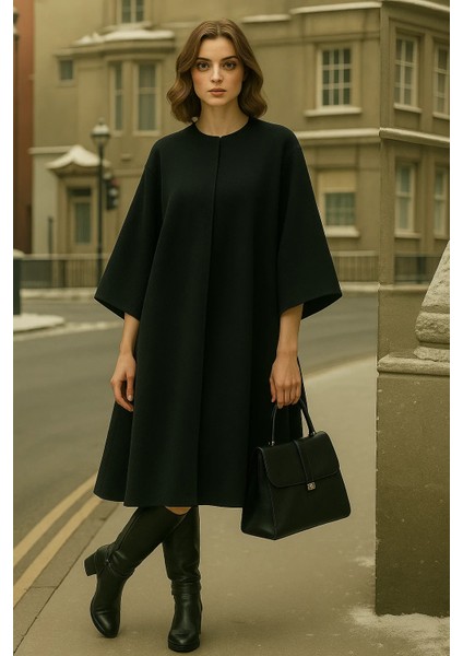 Kadın Kışlık Uzun Siyah Kaşe Kaban modelleri