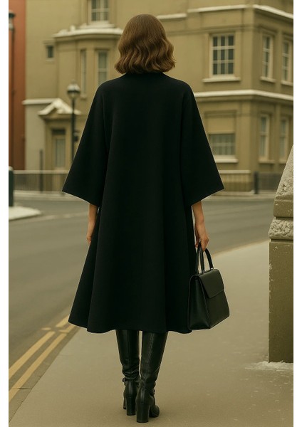 Kadın Kışlık Uzun Siyah Kaşe Kaban indirimleri