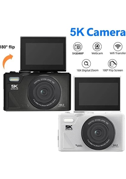 Buğz 5k 75MP Hd Dijital Kamera 18X Dijital Zoom, Flaşlı,3.0 Inç Ekranlı Fotoğraf Makinesi