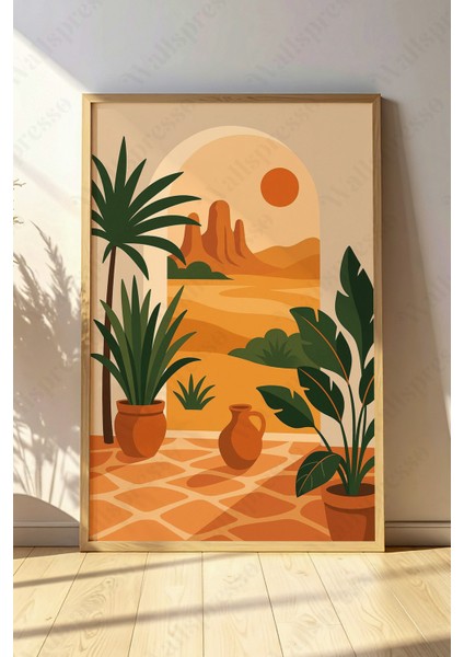 Tropikal Bohem Ahşap Çerçeveli Tablo - Tablo - Duvar Tablosu - Mutfak Tablo - Salon Tablo