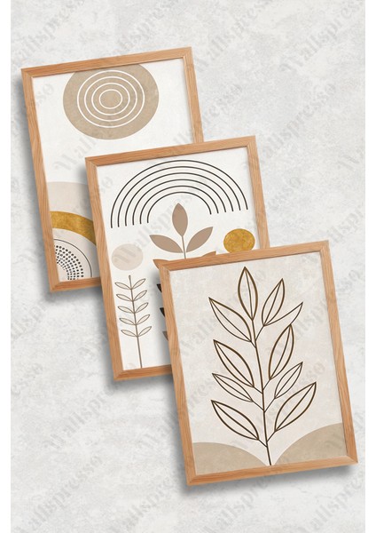 Bohem Minimalist Ahşap Çerçeveli Tablo - 3'lü Tablo Seti - Duvar Tablosu - Üçlü Tablo fiyatları