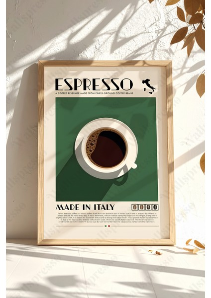 Espresso Kahve Temalı Ahşap Çerçeveli Tablo - Duvar Tablosu - Mutfak Tablo - Salon Tablo