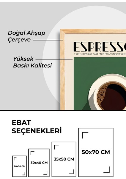Espresso Kahve Temalı Ahşap Çerçeveli Tablo - Duvar Tablosu - Mutfak Tablo - Salon Tablo fiyatları