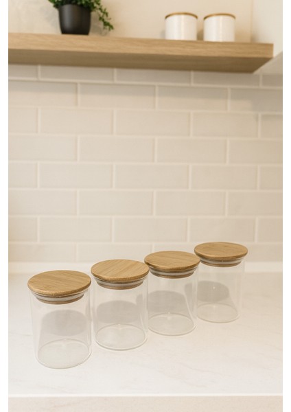 Bambu Kapaklı Vakumlu Borosilikat Cam Kavanoz 4 Adet 8.5cm x 6 cm 200 ml fiyatları
