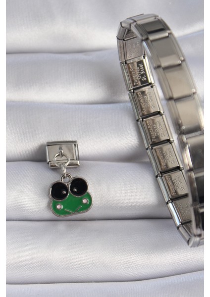 316L Çelik Gümüş Renk Sallantılı Yeşil Kurbağa Figür Nomination Charm fiyatları