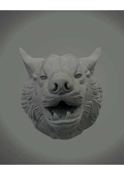 Buğz Asılabilir Gri Kurt Heykeli Ev Ofis Duvar Süslemesi Dekoratif