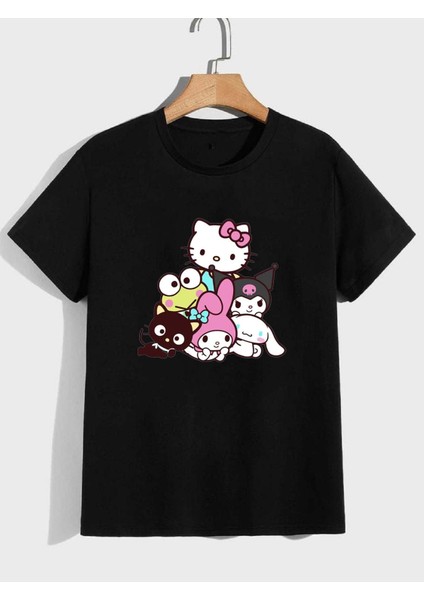 2li Kaliteli Pamuk Penye Kadın Baskılı Tshirt Hello Kitty Siyah Beyaz Tişört modelleri