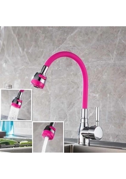 Buğz Oynar Başlıklı Tasarruflu Kubar Musluk Borusu ve Başlığı Pembe