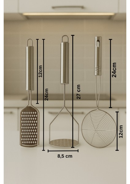 3'lü Pratik Mutfak Seti Rende Patates Ezici Kevgir fiyatları