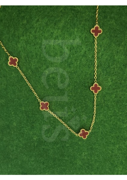 - Bordo Yonca Model Gold Kaplama Çelik Kolye fiyatları