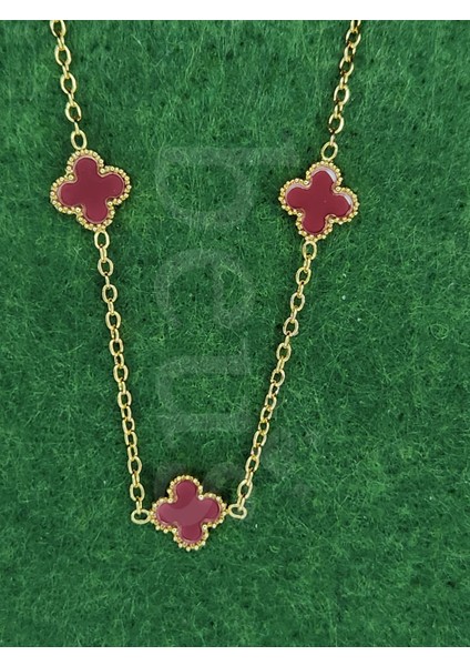 - Bordo Yonca Model Gold Kaplama Çelik Kolye modelleri