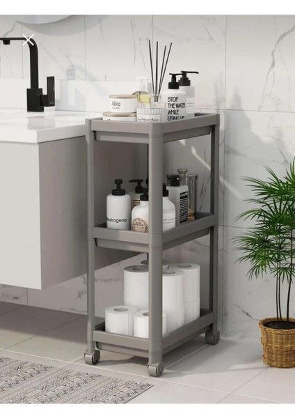 3 Katlı Banyo Raf Ünitesi (Peggy) Beyaz Banyo Düzenleyici Şampuanlık Havluluk Dolap(Siyah)