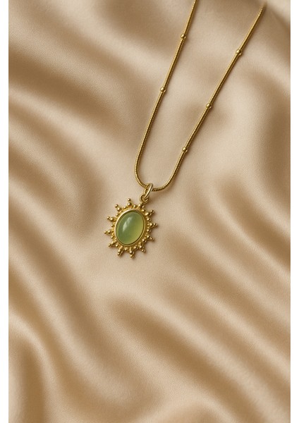 Taşlı Zarif Vintage Güneş Çelik Kolye