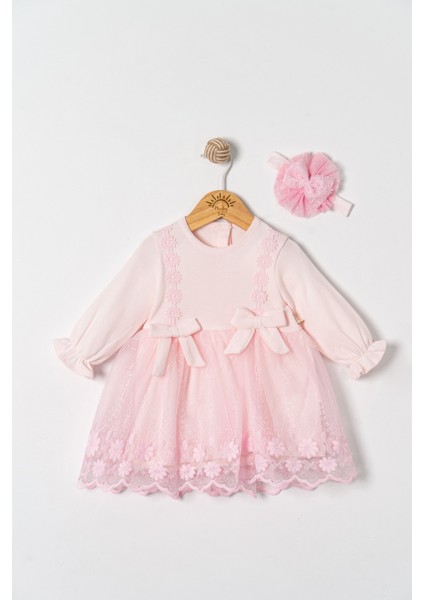 Kız Bebek Mevlütlük Elbise Dantelli Bandanalı ELB1071