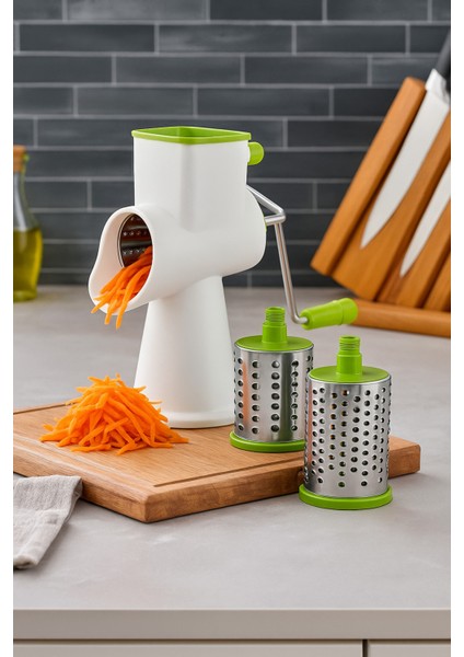 Paslanmaz Çelik Çevirmeli Rende Kollu Sebze Doğrayıcı