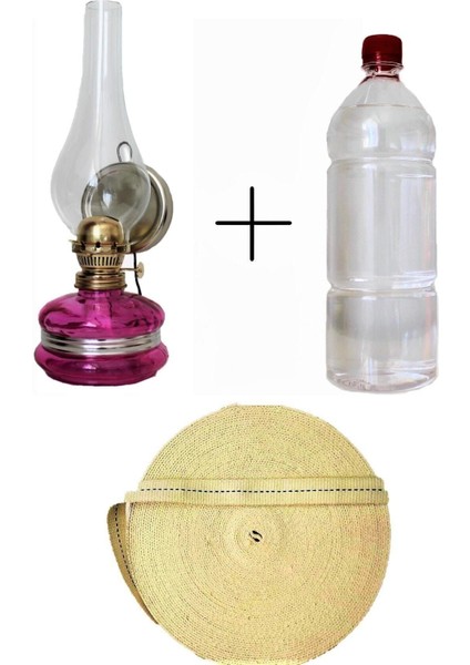 Klasik Gaz Lambası Pembe 250 ml Kandil Yakıtı 1 Metre Fitil Gaz Lambası Seti Mostar