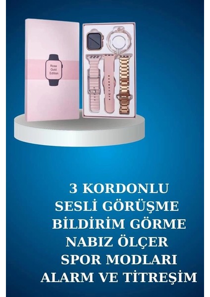 Buğz Kablolu Bluetooth Kulaklık ve Kadınlara Özel Bileklik Hediyeli Yeni Nesil Akıllı Saat 3 Kordonlu modelleri