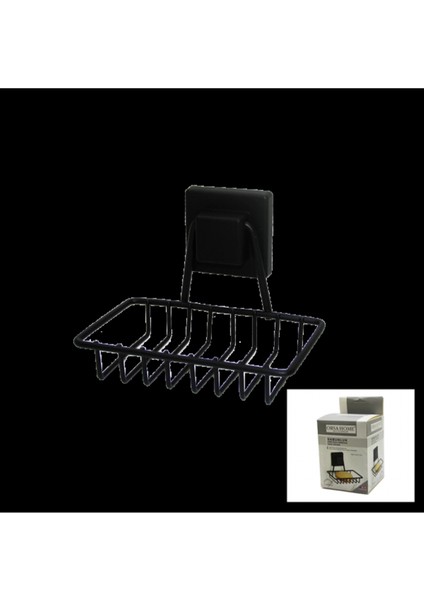 Siyah Metal Kati Sabunluk Kare, Güçlü Yapışkanlı, 11X12.5X11 cm