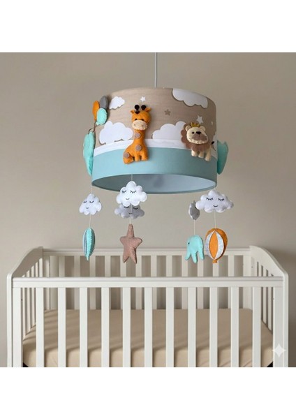 Kahve Bulutlu Hayvan Figürlü Bebek Çocuk Odası Tasarım Tavan Aydınlatma Avize