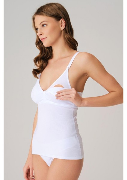 Modal Pamuklu Lohusa Önden Açılan Beyaz Emzirme Atleti