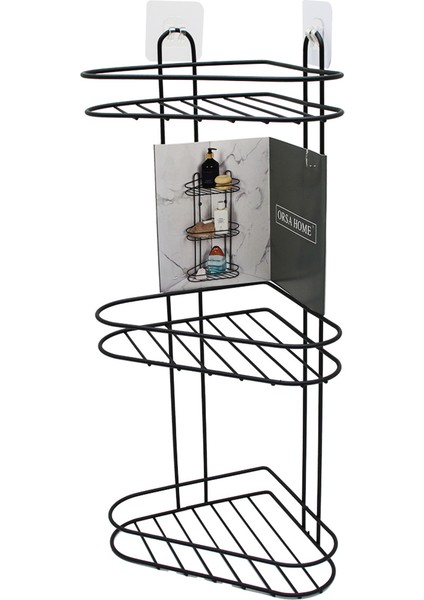 3 Katlı Siyah Metal Köşe Rafı, Şık ve Kullanışlı Tasarım