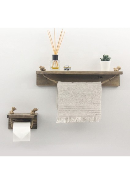 Şık Masif Ahşap Ipli Havluluk Takımı Bej Renkli Dekoratif Set