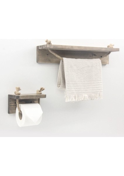 Şık Masif Ahşap Ipli Havluluk Takımı Bej Renkli Dekoratif Set fiyatları