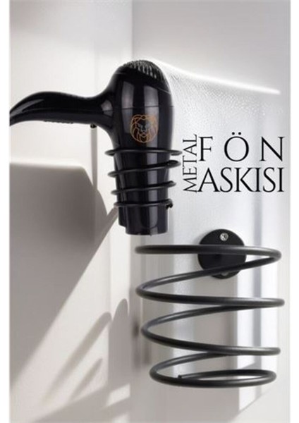 Şık Siyah Metal Fön Askısı, Pratik ve Dayanıklı Tasarım