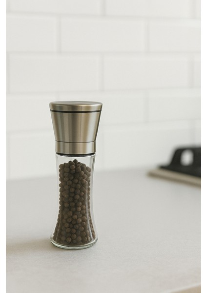 Cam Gövdeli Metal Krom Renk Kapaklı Tuz Karabiber Değirmeni Tuz Karabiber Öğütücü 2 Adet fiyatları