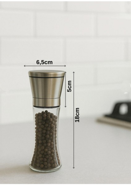 Cam Gövdeli Metal Krom Renk Kapaklı Tuz Karabiber Değirmeni Tuz Karabiber Öğütücü 2 Adet modelleri