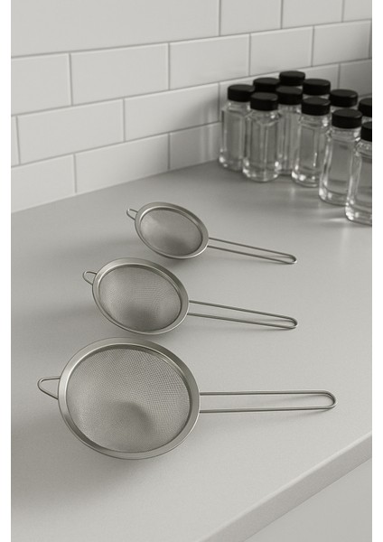3'lü Paslanmaz Tel Süzgeç Pirinç Süzgeci, Çelik Süzgeç, Metal Süzgeç