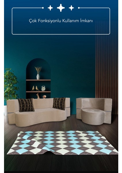 Orion Yataklı Koltuk Takımı 2+1 Modern Pratik Sünger Koltuk Takımı Yıkanabilir Kılıflı(Krem)