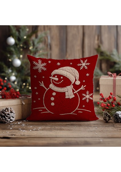 Yılbaşı Kardan Adam Nakış Desenli, Dijital Baskılı, Çift Taraflı Kırlent Kılıfı. 2'li Set Kırlent Kılıfı
