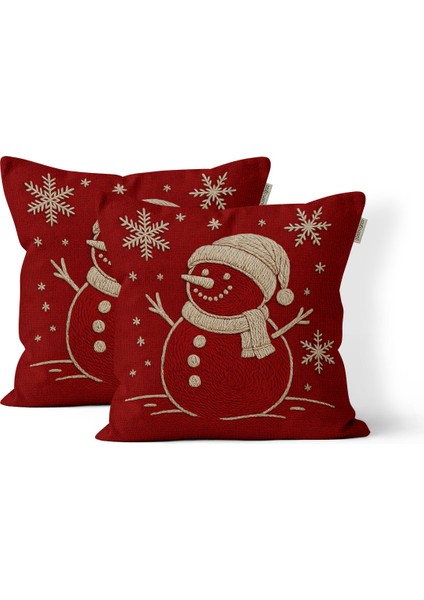 Yılbaşı Kardan Adam Nakış Desenli, Dijital Baskılı, Çift Taraflı Kırlent Kılıfı. 2'li Set Kırlent Kılıfı fiyatları