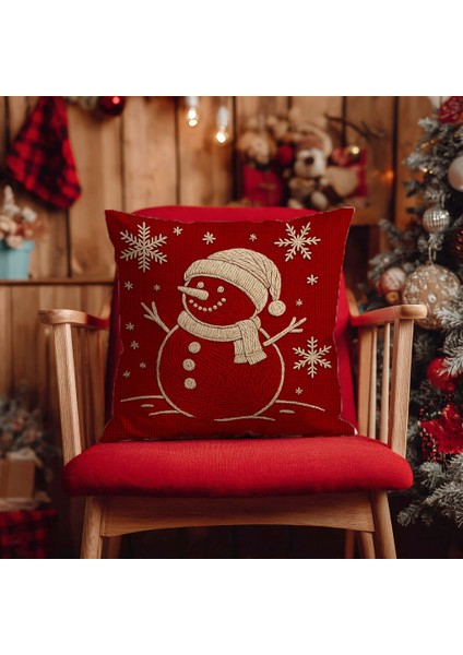 Yılbaşı Kardan Adam Nakış Desenli, Dijital Baskılı, Çift Taraflı Kırlent Kılıfı. 2'li Set Kırlent Kılıfı fırsatları