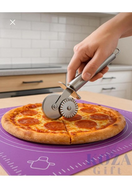Çelik Pizza Hamur Mantı Börek Kesme Ruleti | Pratik Pizza Kesici Dilimleyici Rulet Paslanmaz Çelik